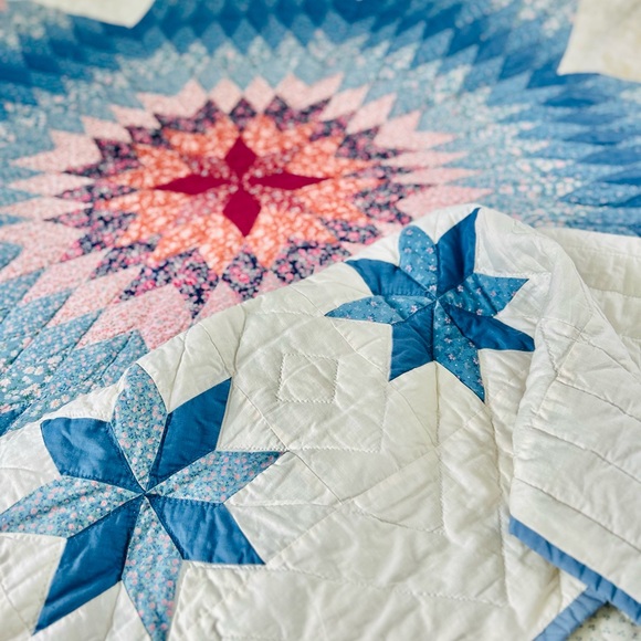 Blue and Pink Star Antique Quilt - Picture 8 of 8